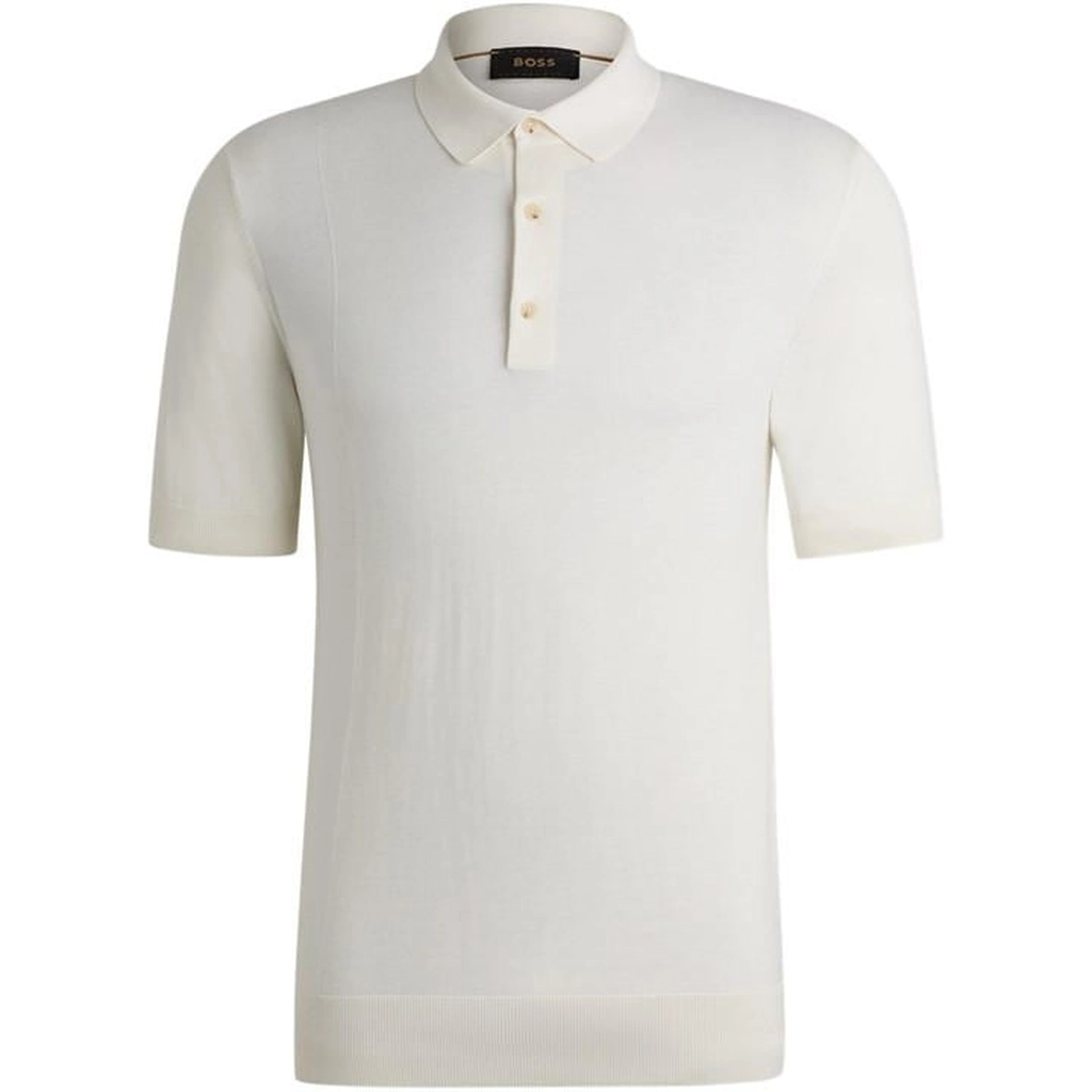 Hugo Boss Mixed Structure Polo Sweater In Silk And Cotton Mens - White